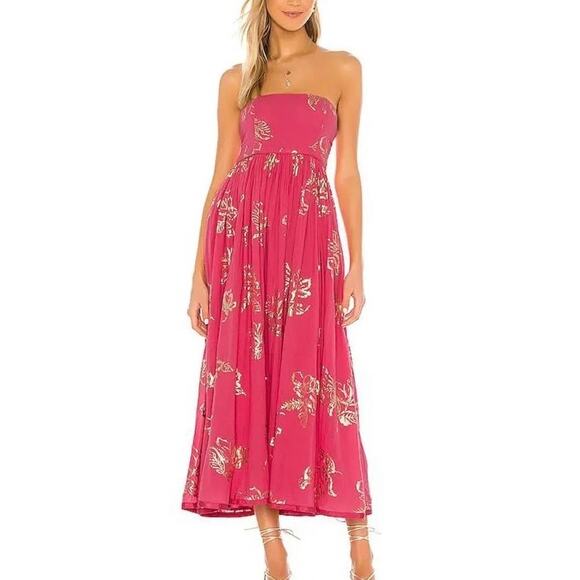 Free People Baja Babe Hot Pink Midi Dress - S - Picture 1 of 7